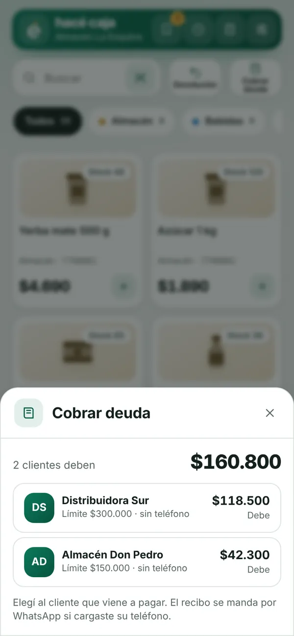 Cobro de deudas: los clientes con cuenta corriente que deben plata y el total que te deben