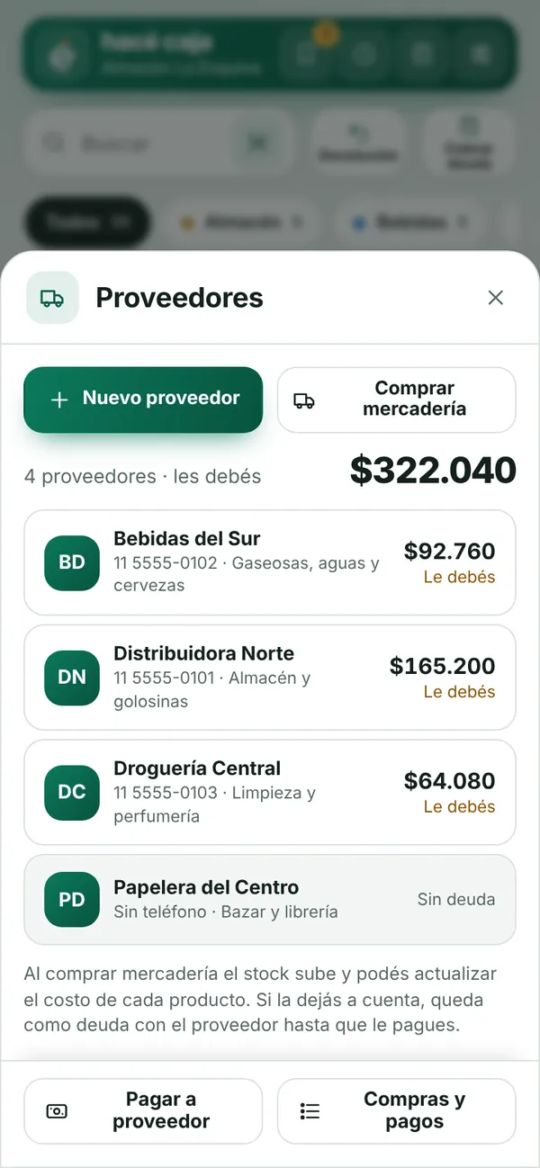 Lista de proveedores con lo que se le debe a cada uno y el total de la deuda